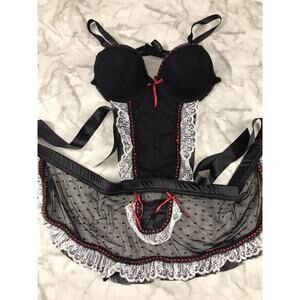 Women's Unbranded Sexy Lightly Padded Lace Demi Apron Lingerie Large Bow Black